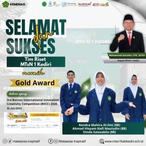 Tim Riset MTsN 1 Kediri raih Gold Award dalam ajang BIICC di Malaysia ✨Selamat atas prestasi ya.heic